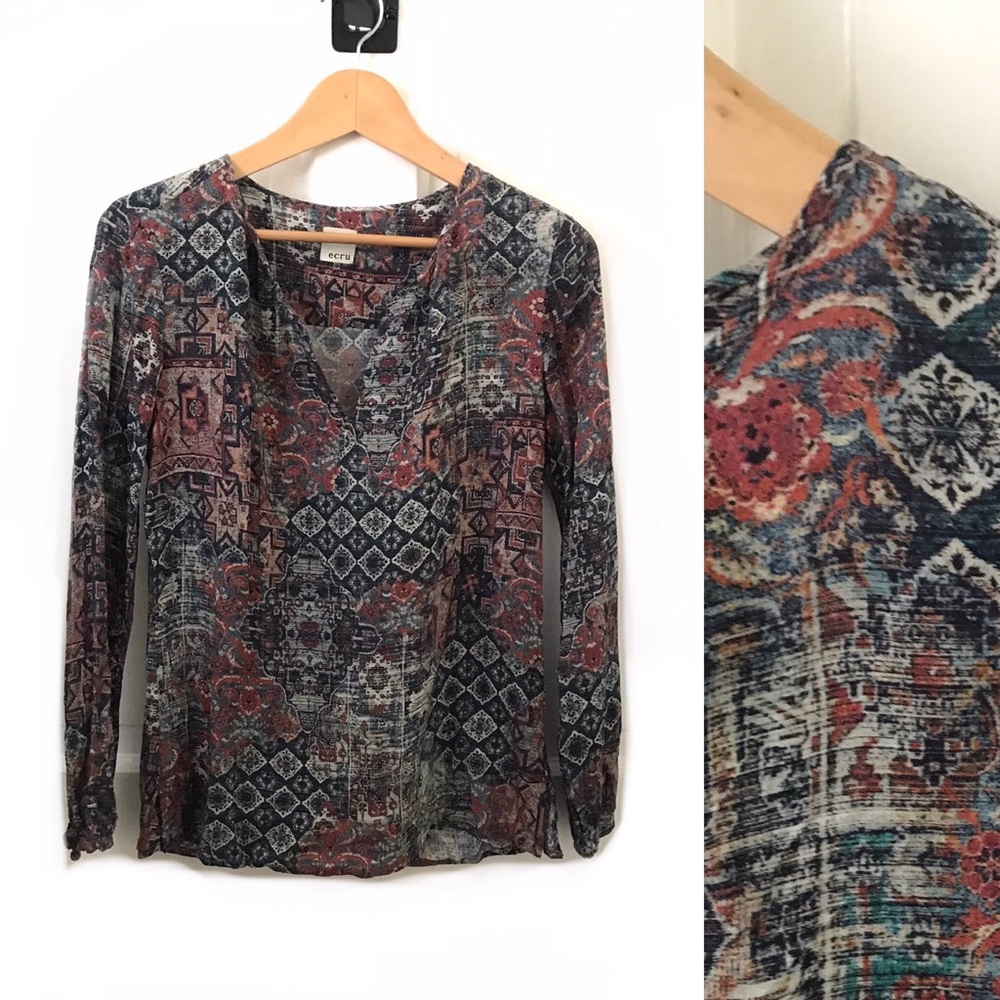 ecru Mosaic Easy Jewel Neck blouse